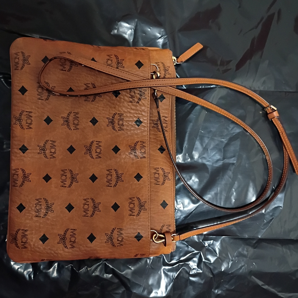 MCM Cognac Logo Crossbody Tote Bag